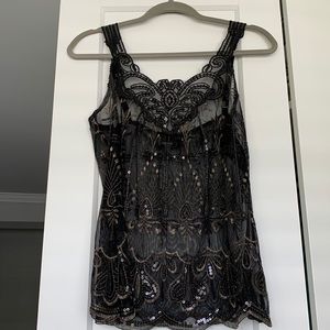 H&M Black and Gold Camisole with sequin detail and adjustable straps size M